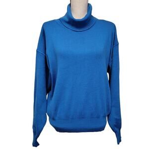 VTG 80s Obermeyer‎ Ski-T Sweater Womens Sz M Blue Wool Blend Turtleneck Winter